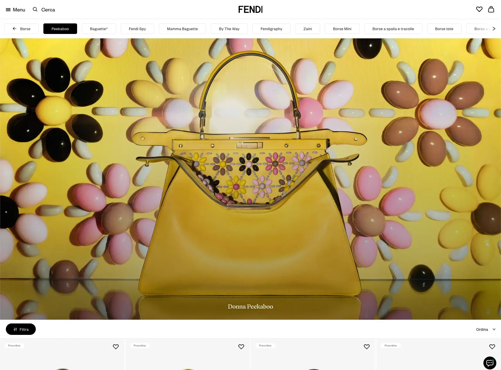 Collection page of the Fendi e-commerce site, with keyboard-operable filters